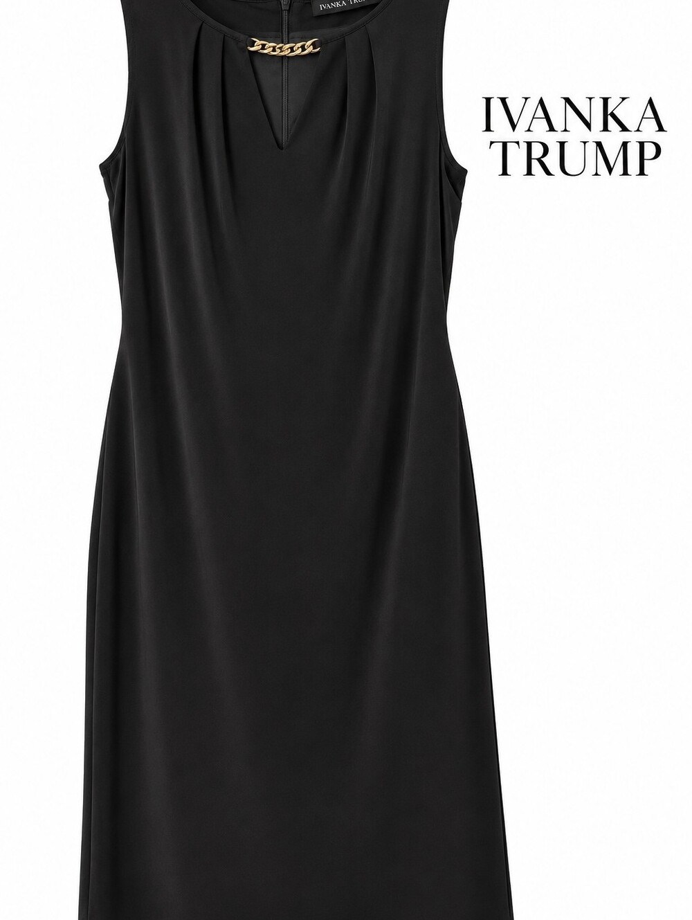 Ivanka Trump Black Sleeveless Dress with Gold Chain Accent